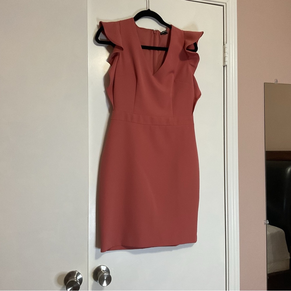 Express Coral Ruffle Sleeve Mini Dress